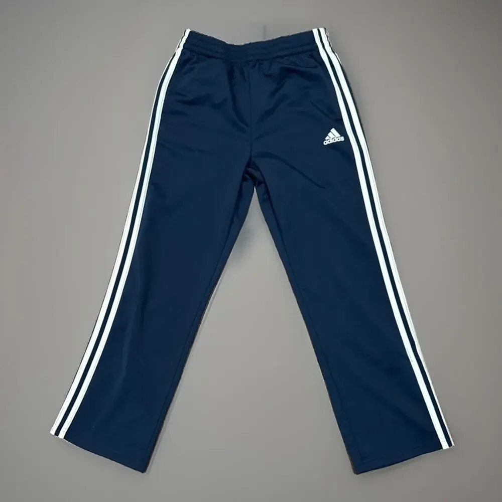 Adidas Boys Track Pants Youth Medium Plus (Husky) 10/12 Blue 3 Stripe Joggers
